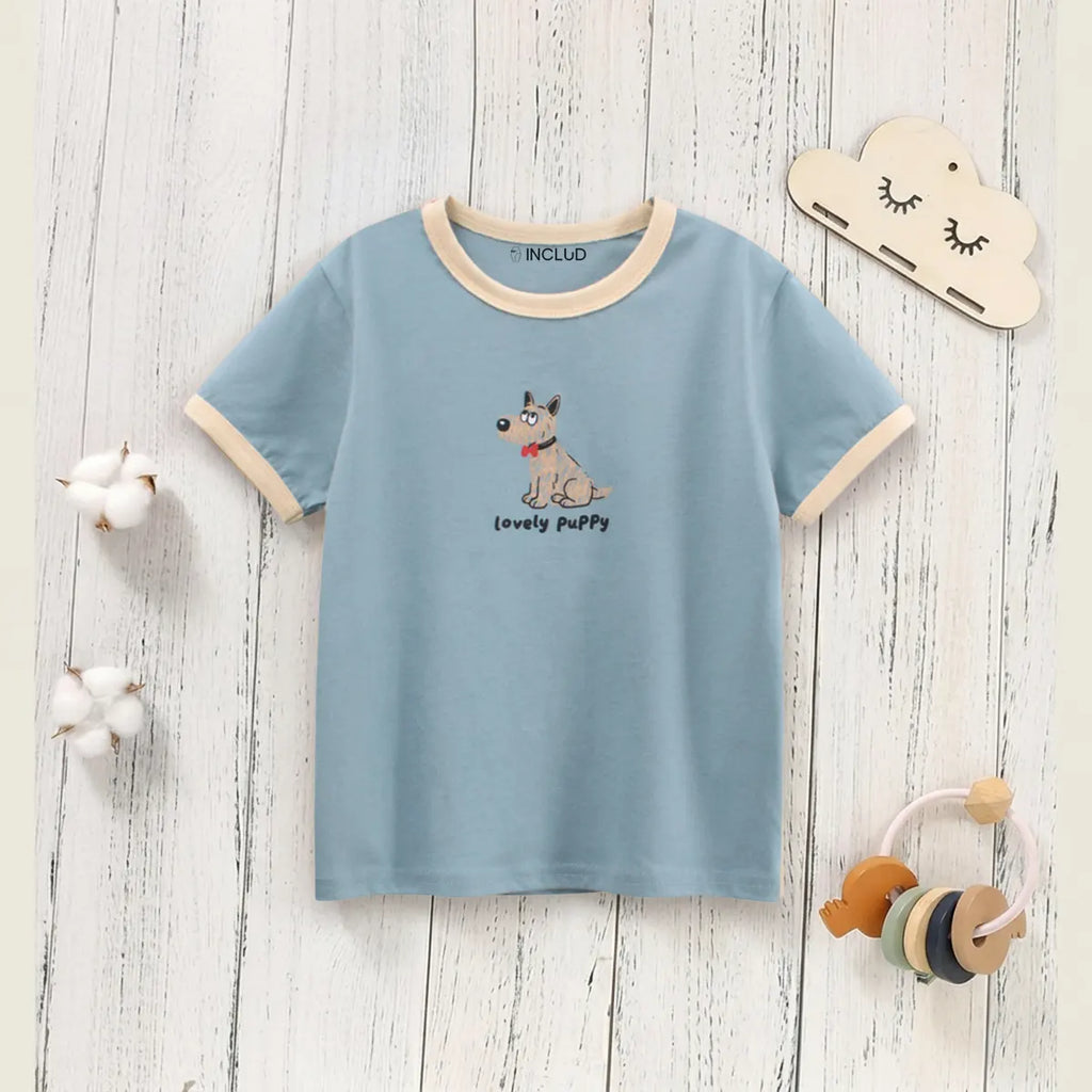 Boys Blue Puppy Print Short Sleeve T-Shirt Tshirts Blue 2-3 Y