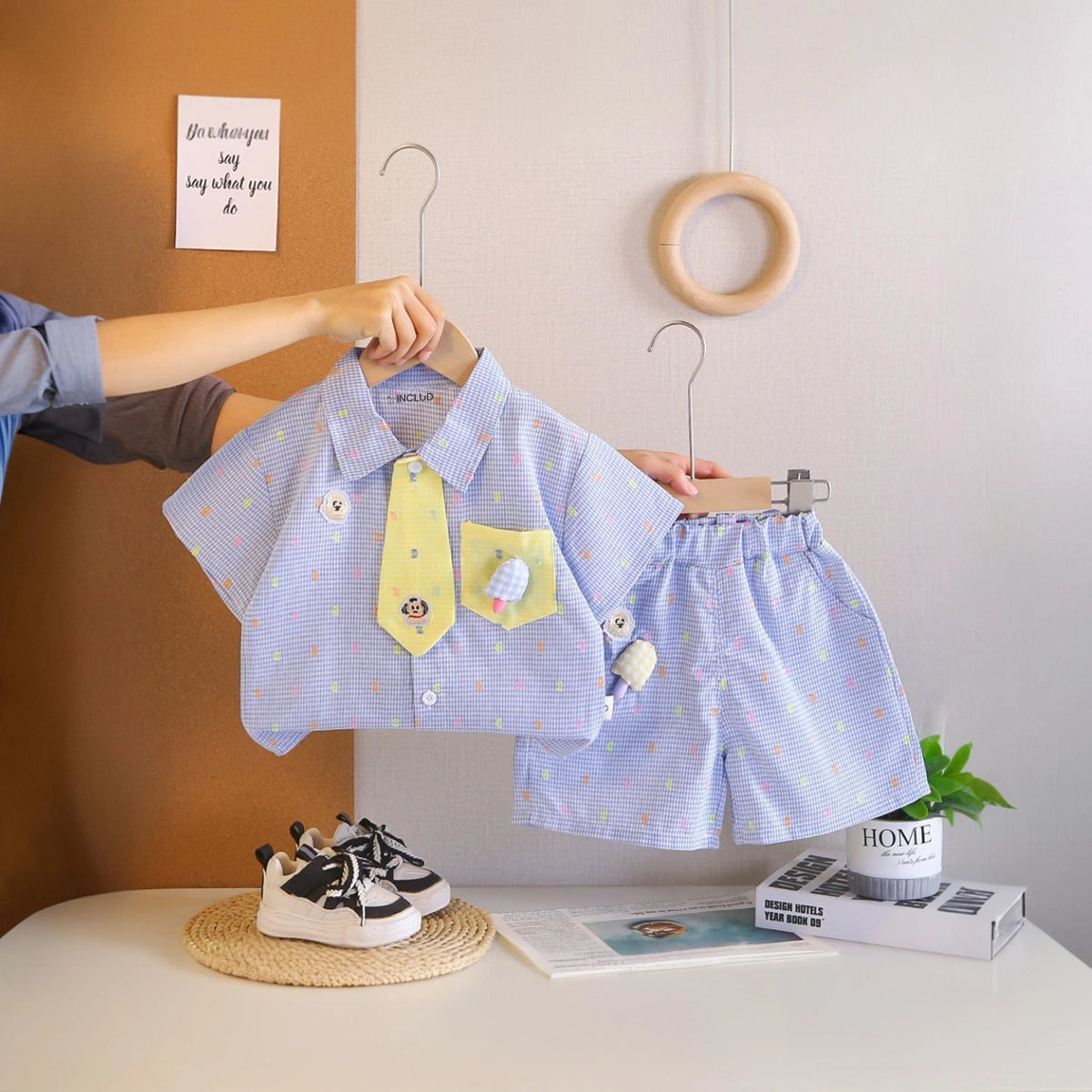 Boys Blue Puppy Applique Short Sleeve Shirt With Shorts Sets 2 pc. Sets Blue 1-2 Y