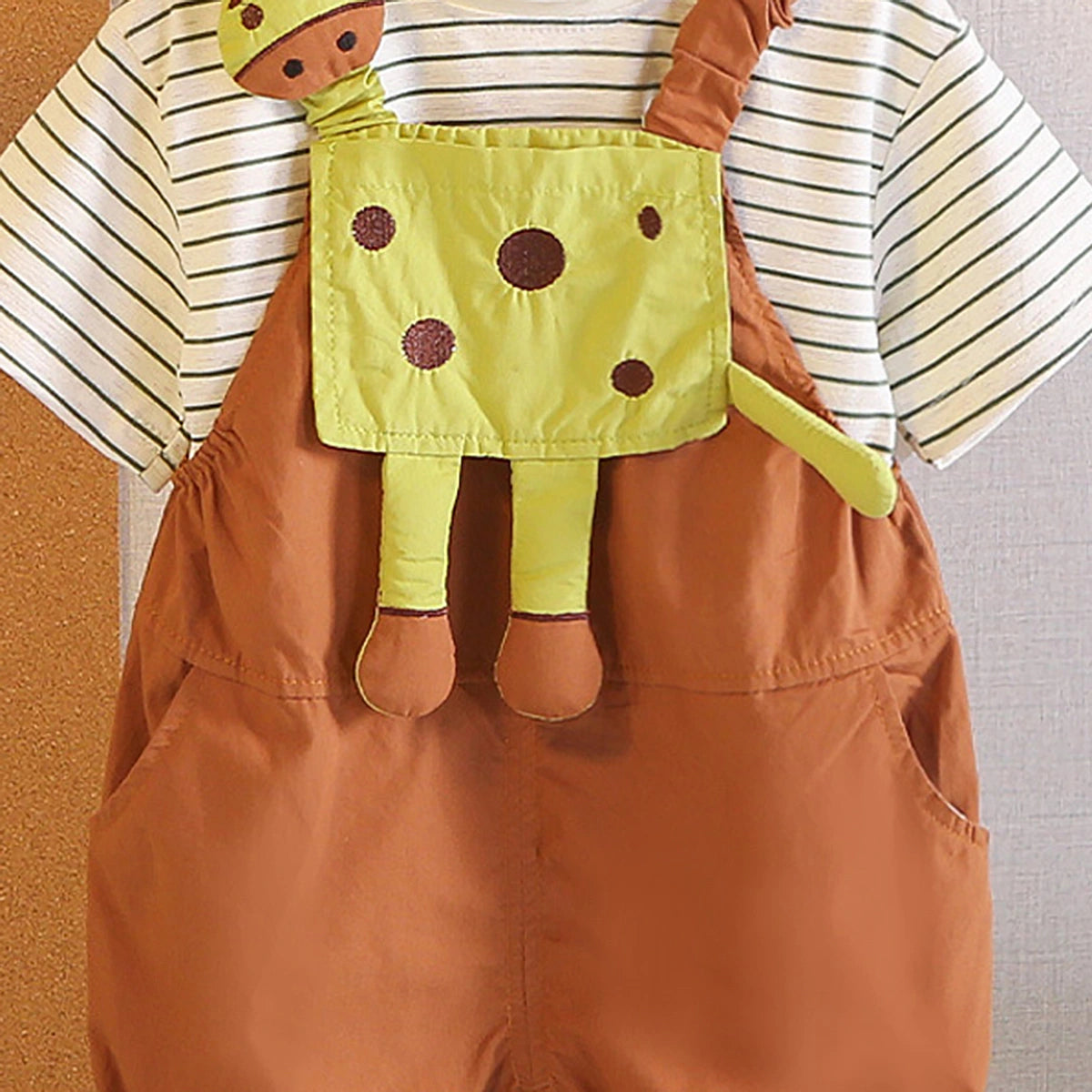 Boys Short Sleeve T-Shirt With Brown Animal Applique Dungaree Sets 2 pc. Sets