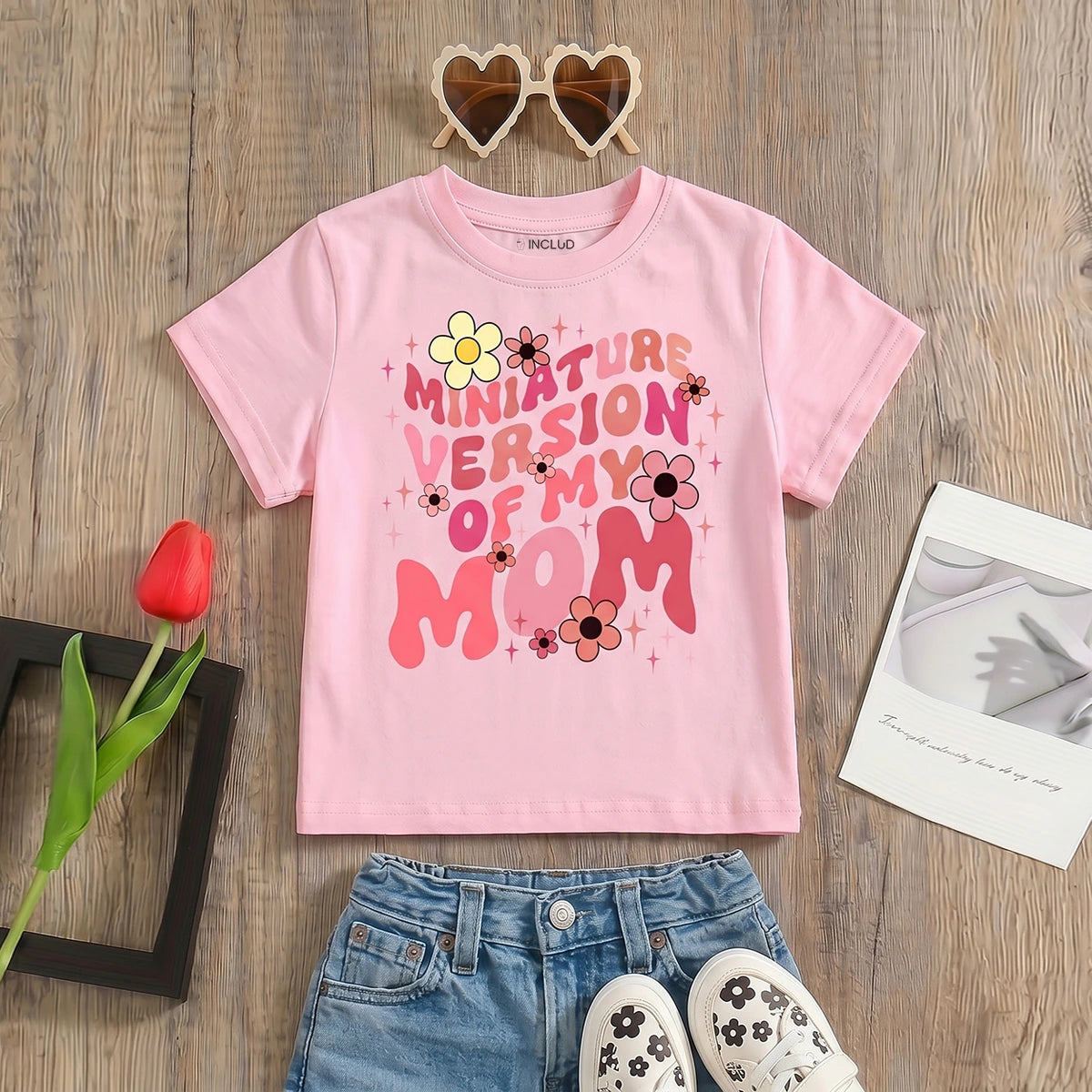 Girls Pink Typographic Print Short Sleeve T-Shirt Tshirts Pink 1-2 Y