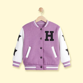 Girls Lavender Typographic Long Sleeve Varsity Jacket Coats & Jackets Lavender 1-2 Y