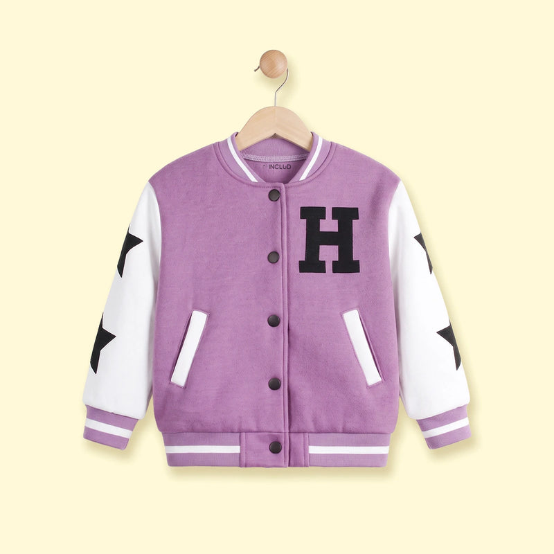 Girls Lavender Typographic Long Sleeve Varsity Jacket Coats & Jackets Lavender 1-2 Y