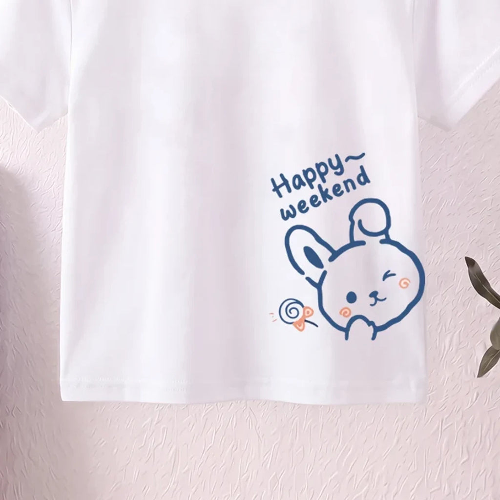 Girls White Short Sleeve Happy Weekend Typography Print T-Shirt Tshirts