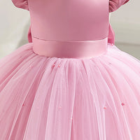 Girls Pink Pearl-Embellished Flutter Sleeve Fit & Flare Dress Casual Dresses