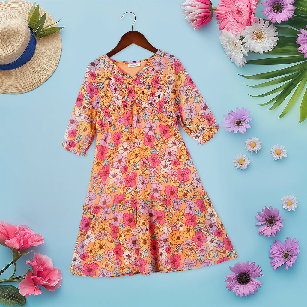 Girls Floral Print A-line Casual Dress