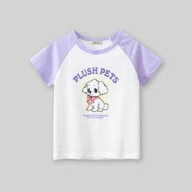 Girls Cartoon Print Short Sleeves T-shirt Tshirts   