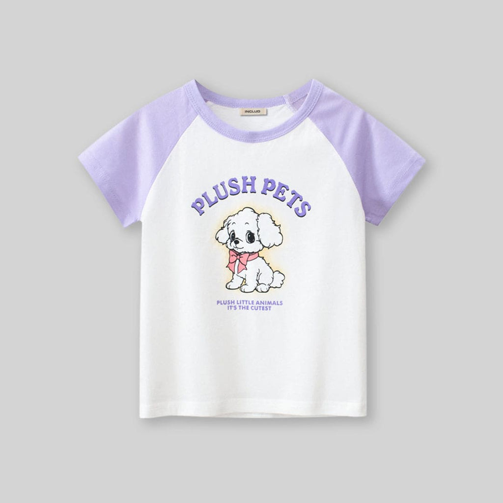 Girls Cartoon Print Short Sleeves T-shirt Tshirts   