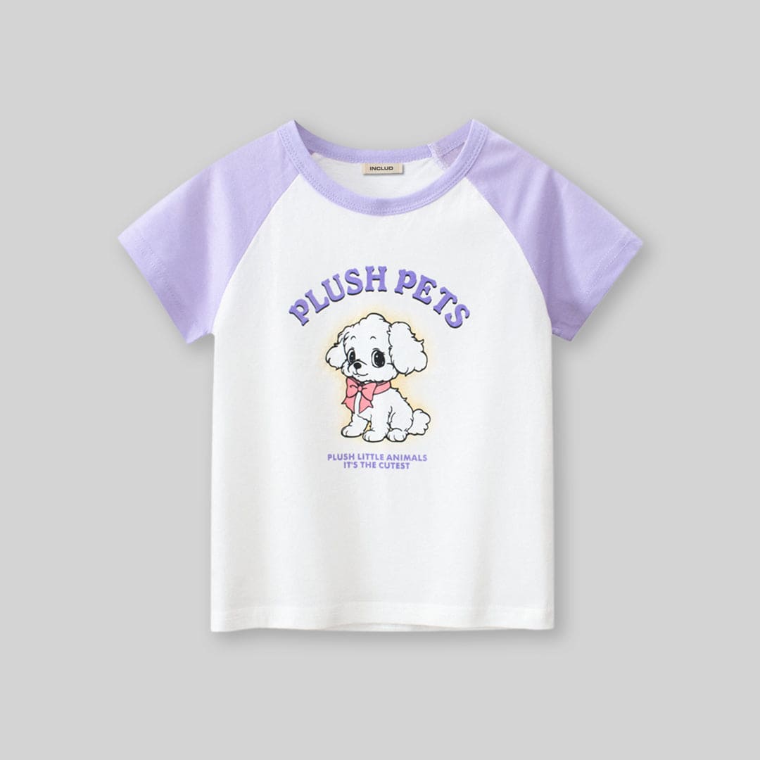 Girls Cartoon Print Short Sleeves T-shirt Tshirts   