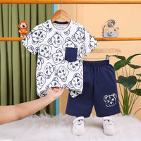 Boys Navy Blue Teddy Bear Print T-Shirt With Shorts Sets Sets Navy Blue 1-2 Y