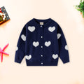 Girls Navy Blue Self Heart Design Winter Cardigan Sweaters & Cardigans Navy Blue 2-3 Y