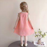 Girls Peach Self-Design Sleeveless A-Line Dress Casual Dresses