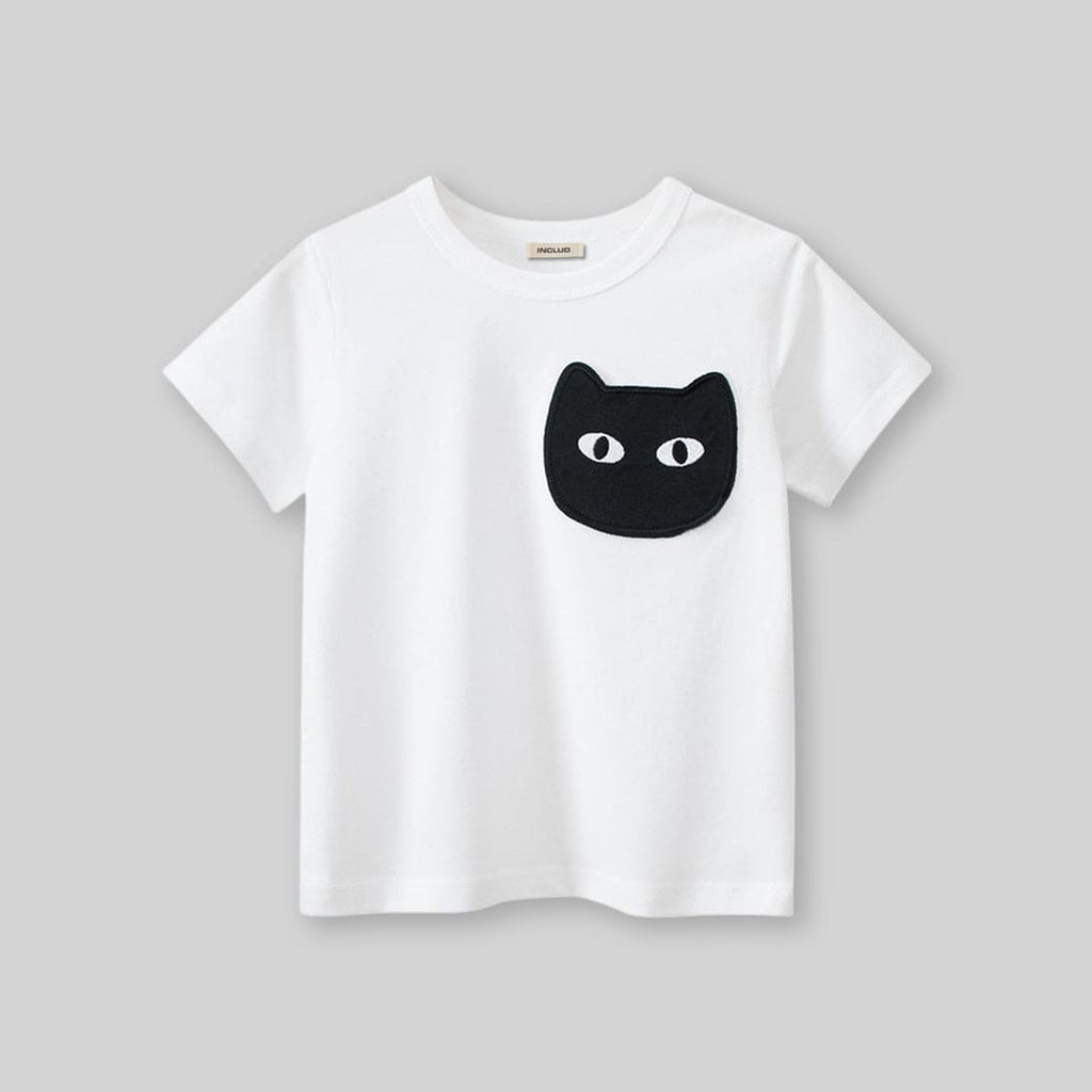 Girls Cat Patch Casual T-Shirt Tshirts   