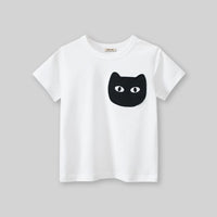 Girls Cat Patch Casual T-Shirt Tshirts   