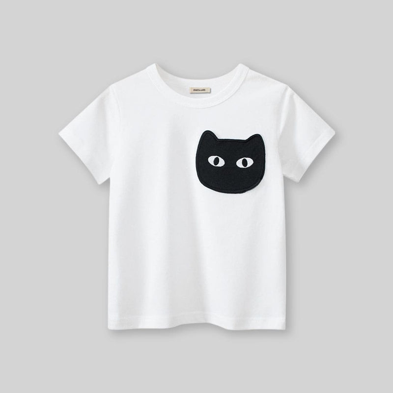 Girls Cat Patch Casual T-Shirt Tshirts   