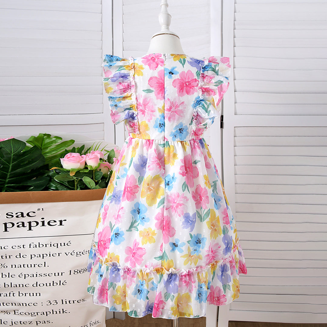 Girls Multicolor Floral Print Fit & Flare Dress Casual Dresses