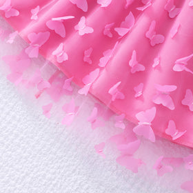 Girls Pink Butterfly Applique Tulle Overlay Fit & Flare Casual Dress Casual Dresses