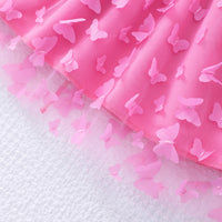 Girls Pink Butterfly Applique Tulle Overlay Fit & Flare Casual Dress Casual Dresses