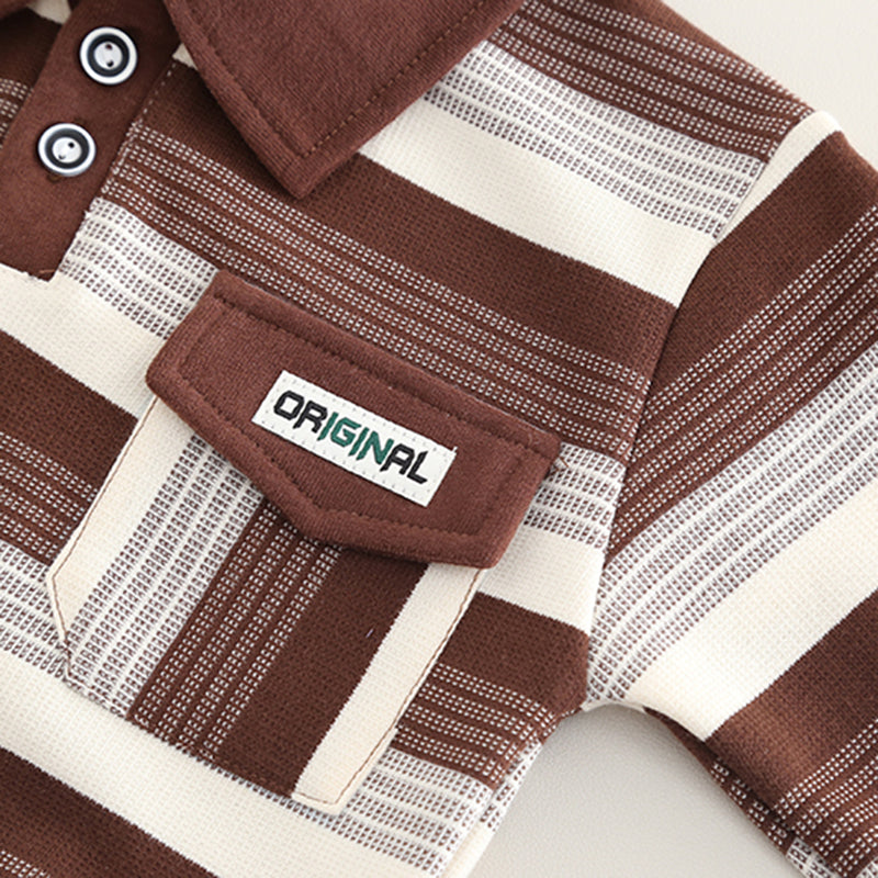 Boys Brown Stripes Polo T-Shirt With Pants set 2 pc. Sets