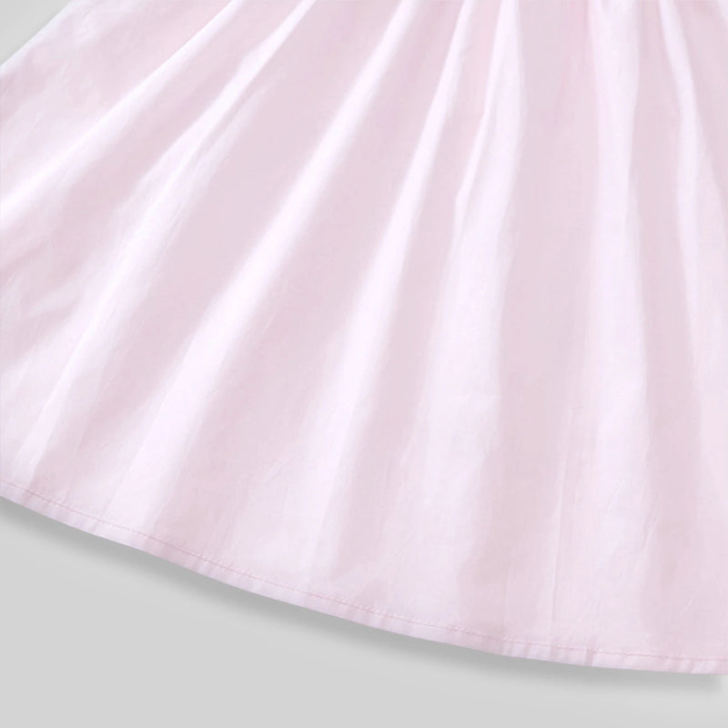Girls Light Pink Embroidered Puff Sleeve Fit & Flare Dress Casual Dresses
