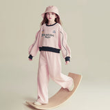 Girls Pink Typographic Printed Extended Sleeve Sweatshirt With Pants Sets
