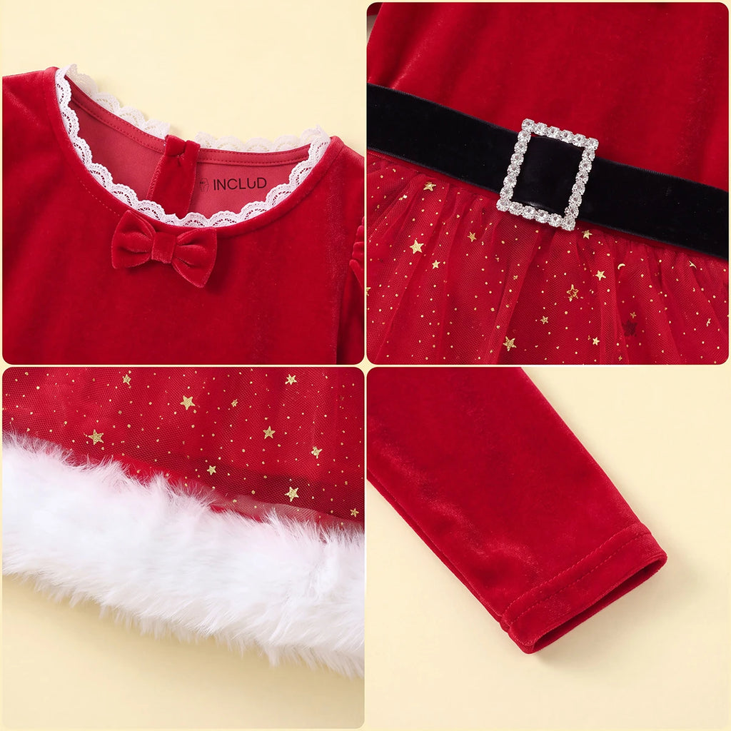 Girls Santa Inspired Fit & Flare Embellished Dress Casual Dresses