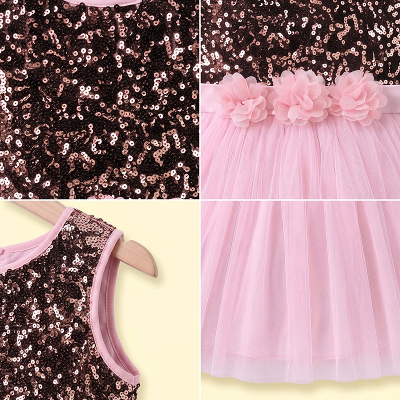 Girls Light Pink Sequins Embellished Party Gown Party Dresses
