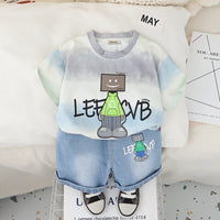 Boys Grey Robot Printed T-Shirt With Denim Shorts Set 2 pc. Sets Grey 1-2 Y