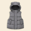 Girls Grey Sleeveless Bear Ear On Hood Quilted Zip-up Jacket Coats & Jackets Grey 1-2 Y