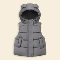 Girls Grey Sleeveless Bear Ear On Hood Quilted Zip-up Jacket Coats & Jackets Grey 1-2 Y