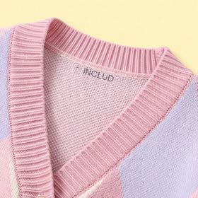 Girls Multicolour Diamond Jacquard Long Sleeve Cardigan Sweaters & Cardigans