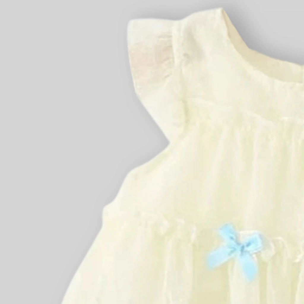 Girls Beige Bow Applique Tiered A-line Dress Casual Dresses