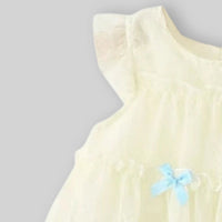 Girls Beige Bow Applique Tiered A-line Dress Casual Dresses