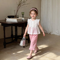 Girls Striped Ruffle Top With Light Pink Capri Sets 2 pc. Sets