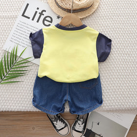 Boys Yellow Short Sleeve Champ Dino Print T-shirt With Denim Shorts Set 2 pc. Sets