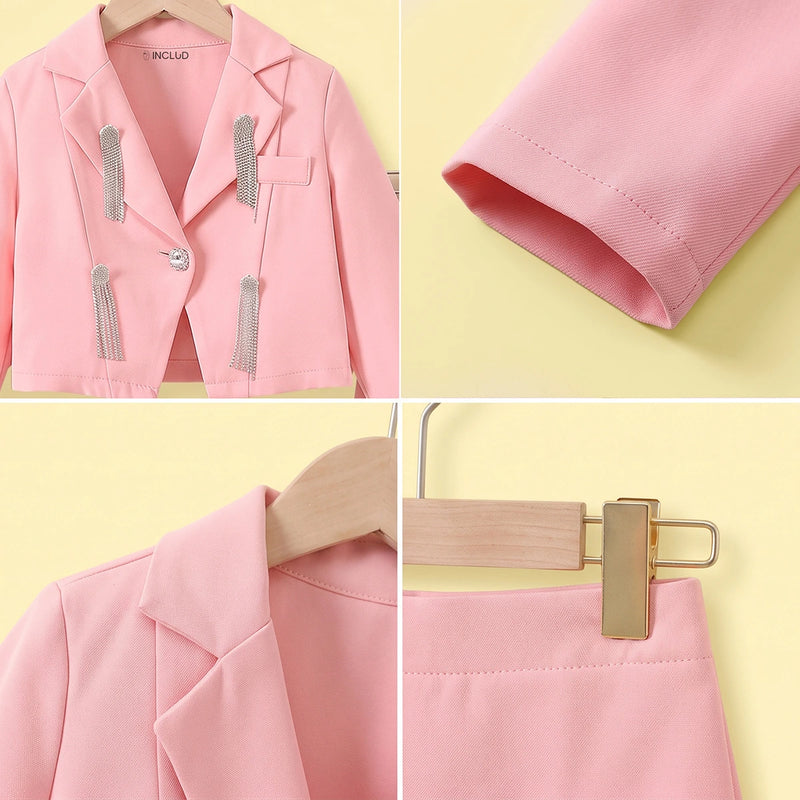 Girls Light Pink Long Sleeve Blazer & Skirt Sets 2 pc. Sets