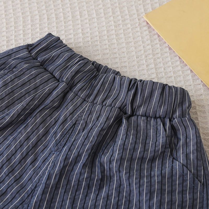Boys Blue Striped Shorts with Short Sleeves T-shirt with attached Waistcoat Set Sets
