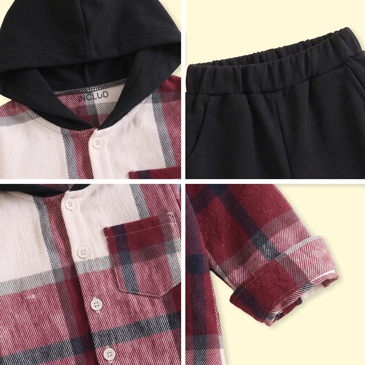 Boys Red Checked Hooded Shirt With Pants Sets 2 pc. Sets