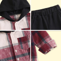 Boys Red Checked Hooded Shirt With Pants Sets 2 pc. Sets