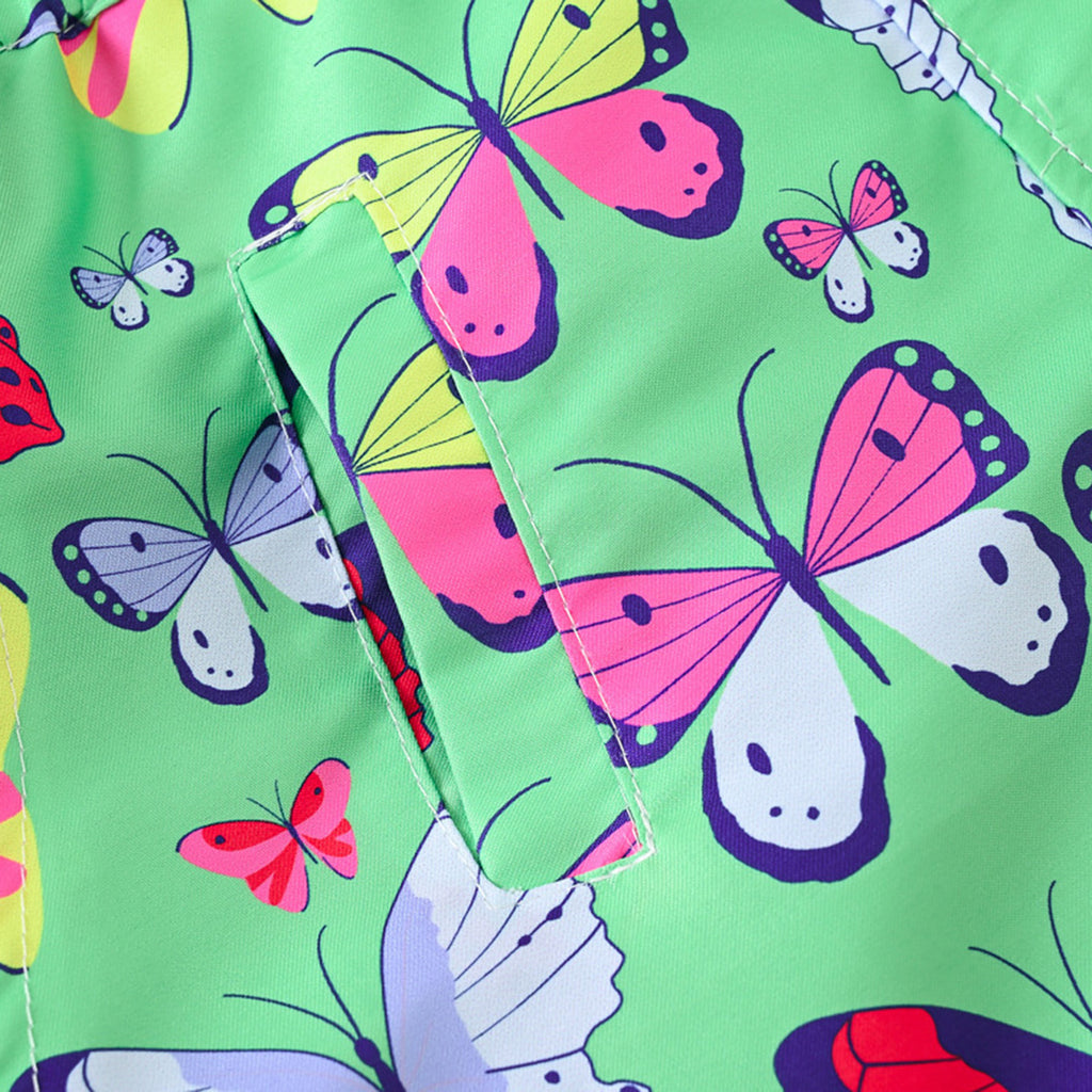 Girls Green Butterfly Printed Front Zipper Hooded Jacket Coats & Jackets