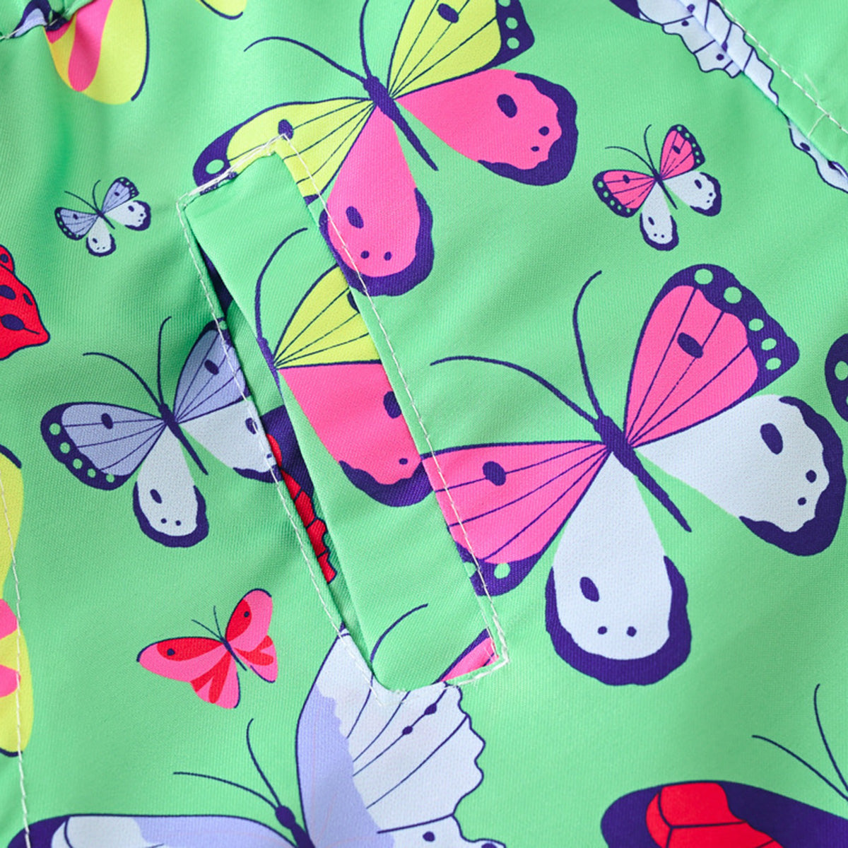 Girls Green Butterfly Printed Front Zipper Hooded Jacket Coats & Jackets