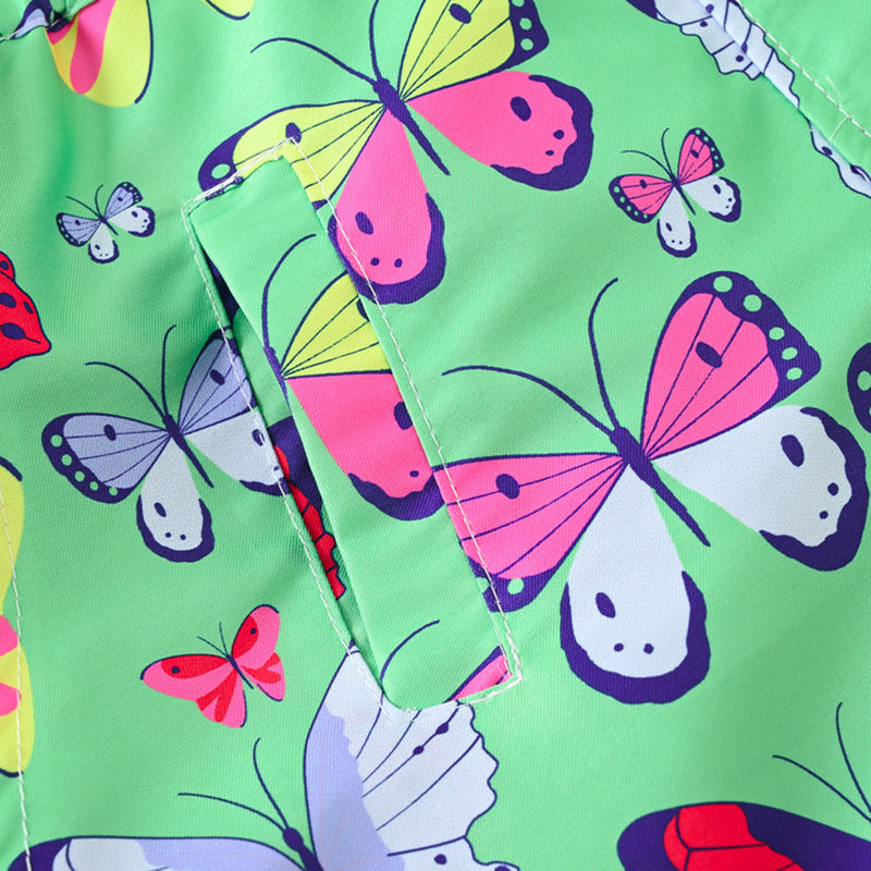 Girls Green Butterfly Printed Front Zipper Hooded Jacket Coats & Jackets