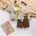 Boys Yellow Typographic Shirt With Printed T-Shirt And Twill Shorts Sets 3 pc. Sets Yellow 9-12 M