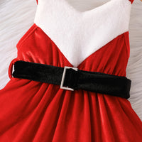 Girls Red Velveteen Sleeveless Christmas Santa Dress with Cap & Belt Party Dresses