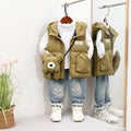 Boys Khaki Hooded Sleeveless Puffer Vest With Patch Pockets Coats & Jackets Khaki 2-3 Y