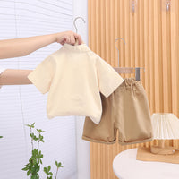 Boys Apricot Cat Applique Short Sleeves Shirt With Shorts Set 2 pc. Sets
