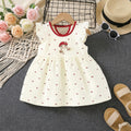 Girls White Heart Printed Flutter Sleeve A-line Dress With Applique Casual Dresses White 1-2 Y