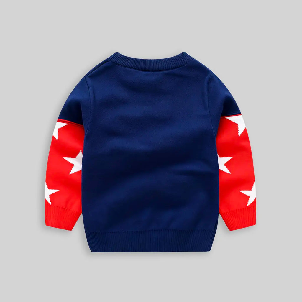 Boys Navy Blue Sweater With Self-Design Reindeer Pattern Sweaters & Cardigans