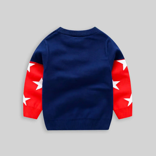 Boys Navy Blue Sweater With Self-Design Reindeer Pattern Sweaters & Cardigans