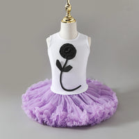 Girls Flower Applique Top With Purple Tiered Tulle Skirts Set Sets Purple 3-4 Y
