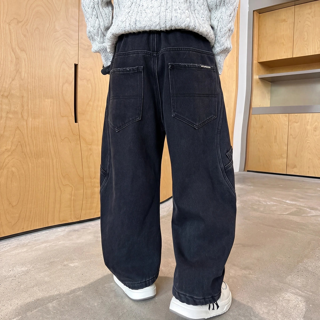 Boys Black Loose Fit Elasticated Denim Jeans Pants